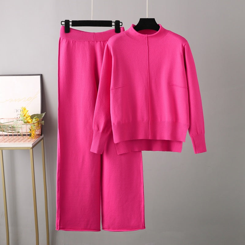 Wholesale Knitted Sweater Loose Casual Wide Leg Pants Suit